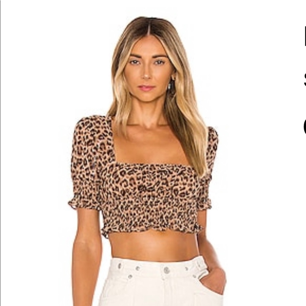 Superdown Lexi Smocked Leopard Crop Top